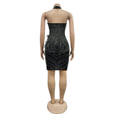 MALYBGG Mesh Rhinestone Monochrome Feathered Mini Dress 6815LY