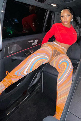 MB Fashion ORANGE MESH Pants 0342R