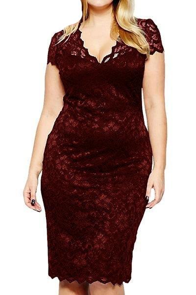 MB FASHION Elegant Lace V-Neck Bodycon Dress with Scalloped Hem 518 | MB Fashion Wholesale MB FASHION Elegant Lace V-Neck Bodycon Dress with Scalloped Hem 518 | MB Fashion Wholesale