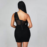 MALYBGG Bodycon Off-Shoulder Mini Dress with Sheer Transparency for a Sexy Look 6674LY