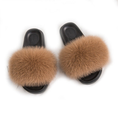 MB Fashion BROWN 95 Fur Sandals Slides