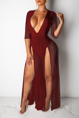 MB Fashion BURGUNDY Dress 1871
