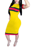 MB Fashion YELLOW Striped Dress 7009