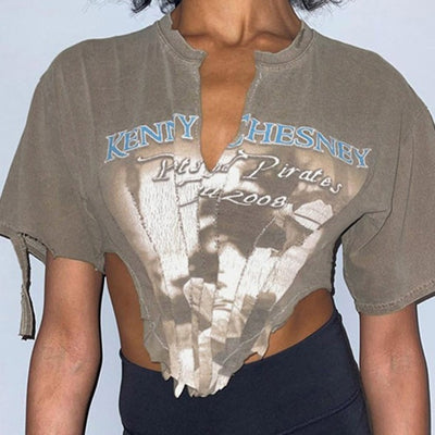MB FASHION Distressed Cropped Graphic Tee 6204AT