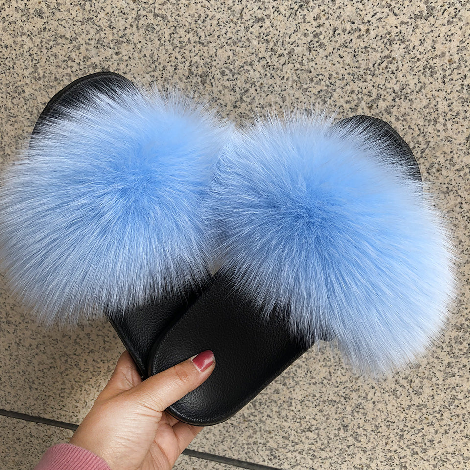 MB Fashion SKY BLUE 92 Fur Sandals Slides