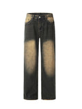 MALYBGG Embracing the Retro Charm of Distressed Yellow Mud Denim Wide-Leg Jeans 3833LY
