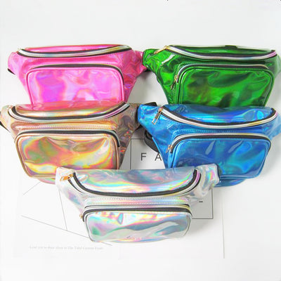 MB FASHION Reflective Glossy Waist Bag with Adjustable Strap and Zippers Fanny Pack 002