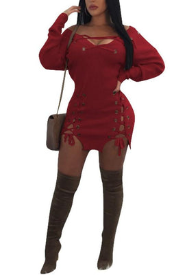 MB Fashion BURGUNDY Dress 3821