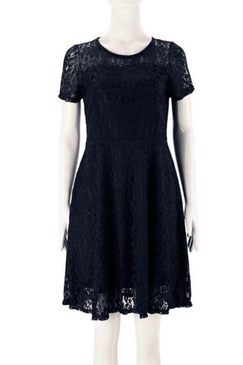 MB FASHION Black Elegant Floral Lace Short Sleeve Fit-and-Flare Dress | MB Fashion Wholesale MB FASHION Black Elegant Floral Lace Short Sleeve Fit-and-Flare Dress | MB Fashion Wholesale