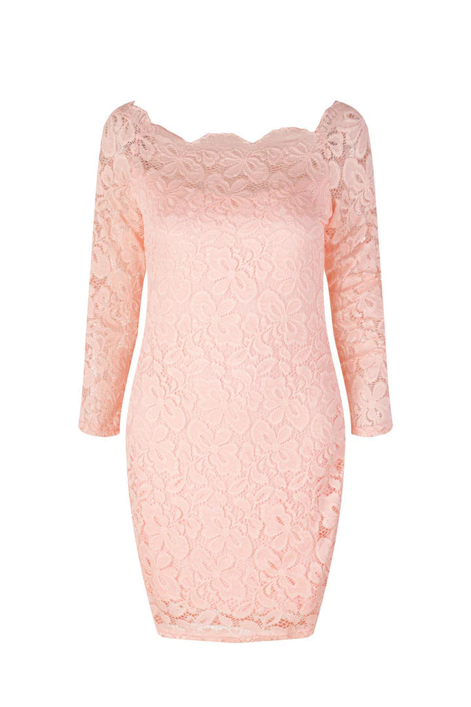 MB FASHION Off-Shoulder Lace Bodycon Dress with Long Sleeves 9051