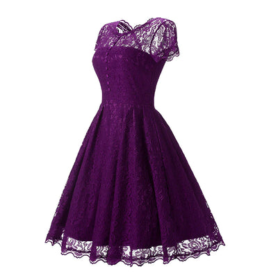 MB FASHION  Vintage Lace Fit-and-Flare Dress with Cap Sleeves 1523