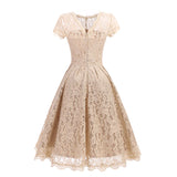 MB FASHION  Vintage Lace Fit-and-Flare Dress with Cap Sleeves 1523