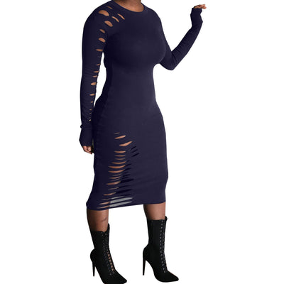 MB FASHION Bodycon Midi Dress with Cutout Details and Long Sleeves 9403