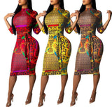 MB Fashion Browm Print Dress 3454