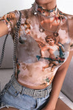 MB Fashion BEIGE Angel Print Short Sleeve 470