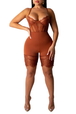 MB Fashion BROWN Lace Bodysuit  5250