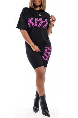 MB Fashion BLACK 2 PCs Set Kiss Print 7199
