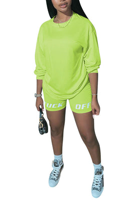 MB Fashion NEON GREEN 2 PCs Set Fuck Off Print 6680