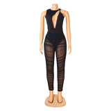 MALYBGG Fashion-Forward Mesh Bodysuit Set with Sleeveless Hollow Design 6114LY