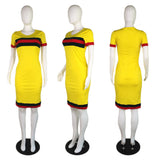 MB Fashion YELLOW Striped Dress 7009