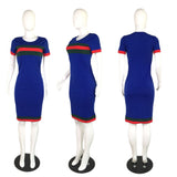 MB Fashion BLUE Striped Dress 7009