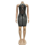 MALYBGG Monochrome Rhinestone-Adorned Open Back Short Dress 6757LY