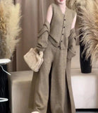 MALYBGG Long Sleeve Knit Cardigan Vest, High-Waisted Pants Three-Piece Set for Women 8053LY