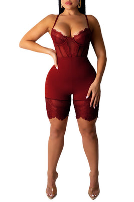 MB Fashion BURGUNDY Lace Bodysuit  5250