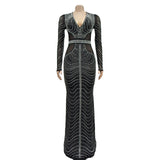 MALYBGG Sheer Overlay Rhinestone-Studded Long Dress 6832LY