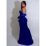 MALYBGG Solid Color Strapless Rhinestone-Embellished Maxi Dress 6786LY