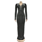 MALYBGG Monochromatic Rhinestone-Studded Long Sleeve Dress 6809LY