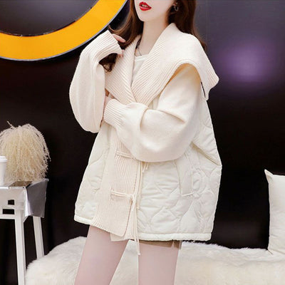 MALYBGG Embrace Fashion in a Cozy and Stylish Thickened Patchwork Knit Sweater Coat 8017LY