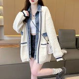 MALYBGG Embrace Fashion in a Cozy and Versatile Denim Patchwork Knit Sweater Coat 8015LY