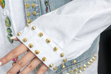 MALYBGG Loose Denim Shirt adorned with Hand-Set Beads and Trendy Patchwork 8032LY