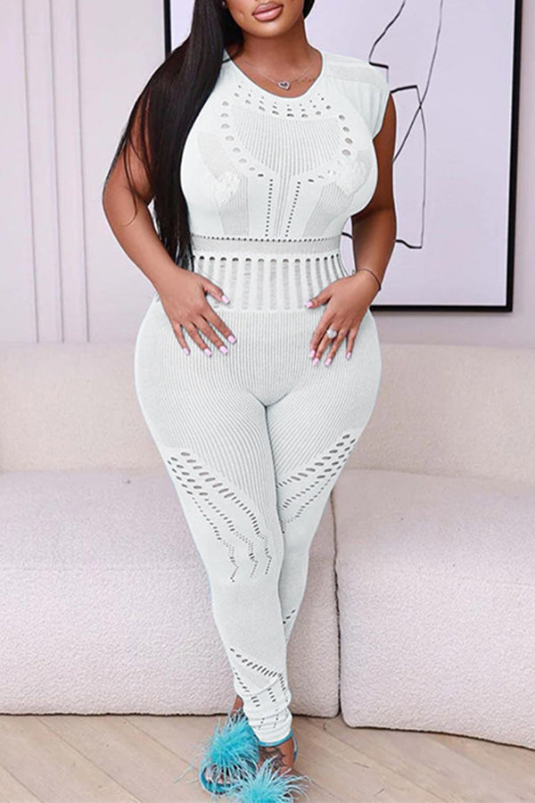 Jumpsuit White Plus Size Party Outfits MB FASHION HOLLOW OUT ONE