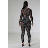 MALYBGG Solid Color Rhinestone Embellishments Mesh Jumpsuit 6788LY