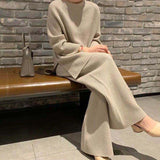 MALYBGG Stylish Knit Sweater and Wide-Leg Pants Set for Women with a Touch of Elegance 8049LY