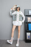 MALYBGG Loose Denim Shirt adorned with Hand-Set Beads and Trendy Patchwork 8032LY