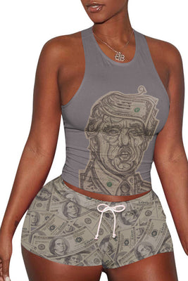 MB Fashion GRAY Money Print 2 PCs Set 1509