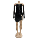 MALYBGG Solid Velvet Pleated Mini Dress 6803LY