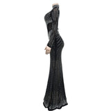 MALYBGG Rhinestone Mesh Long Sleeve Maxi Dress 6369LY