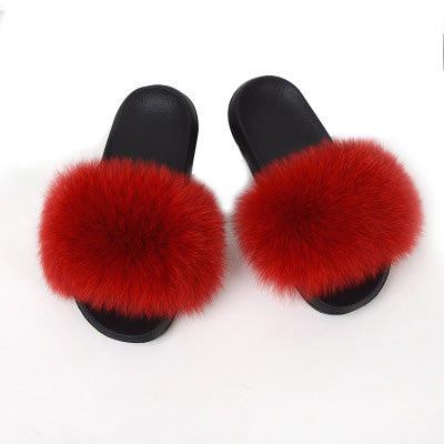 MB Fashion RED 88 Fur Sandals Slides
