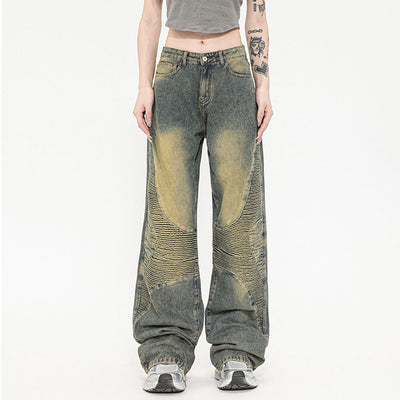 MALYBGG Nailing the Trend with Yellow Mud Wash on Straight-Leg Jeans 3829LY