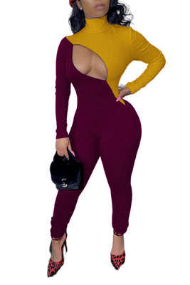 MB Fashion YELLOW/BURGUNDY Jumpsuit 1165
