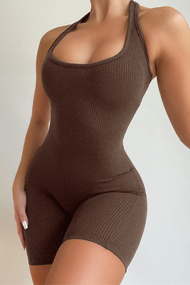 MB FASHION BACKLESS CATSUIT RIBBED ROMPER 4045T