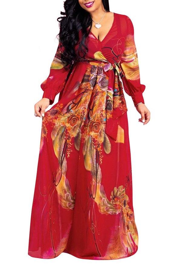 MB FASHION Wrap Maxi Dress with Tie Waist and Abstract Pattern Design | MB Fashion Wholesale MB FASHION Wrap Maxi Dress with Tie Waist and Abstract Pattern Design | MB Fashion Wholesale