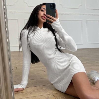 MB FASHION Ribbed Bodycon Hoodie Mini Dress with Long Sleeves 6413R