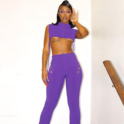 MB FASHION Cutout Crop Top and High-Waist Pants Two-Piece Set 4363AT