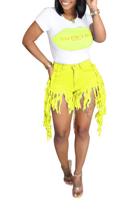MB Fashion YELLOW Denim Shorts 8457