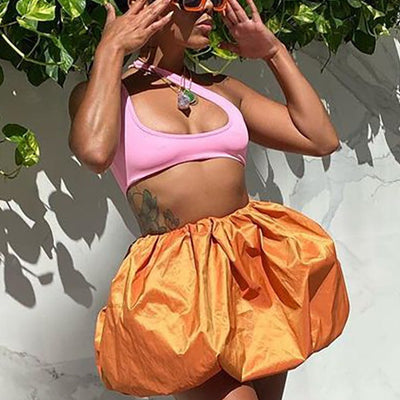 MB FASHION High-Waisted Bubble Skirt with Elastic Waistband 625T